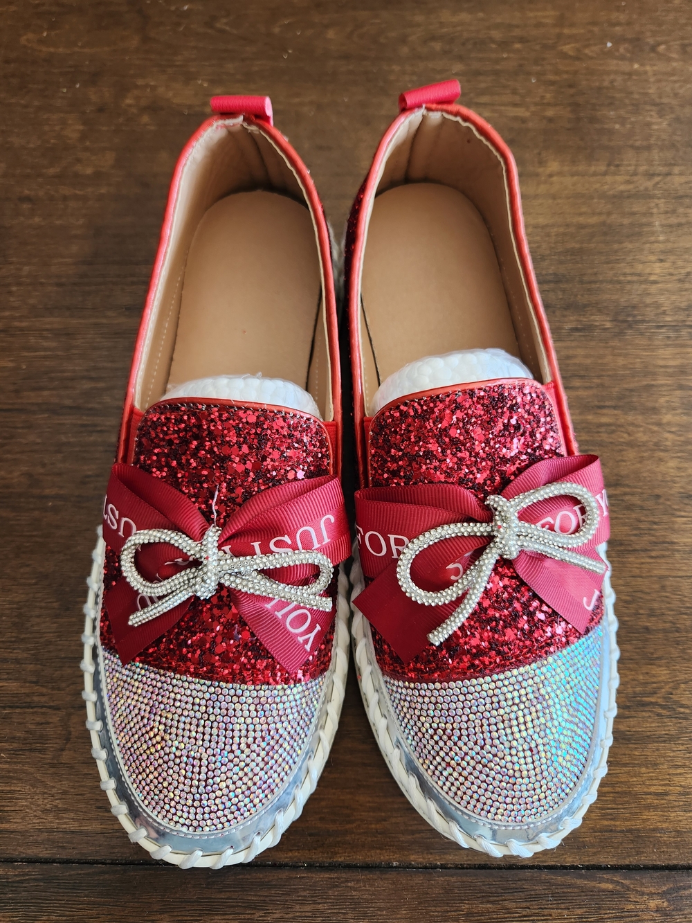 Women's Red Glitter & Rhinestone Slip-On Loafers Just For You Size 38.5(7.5) NEW - Picture 7 of 7